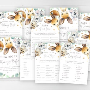 Australian Animal Themed Baby Shower INSTANT DOWNLOAD Native Aussie Digital Games Pack, Neutral Koala Sprinkle Printable Wishes For Baby NA2