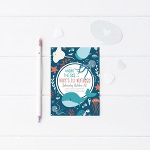Printable Submarine Sea Animals Themed 1st First Birthday UTS2 Under The Sea Milestone Board Ocean Party Decoration DIGITAL DOWNLOAD