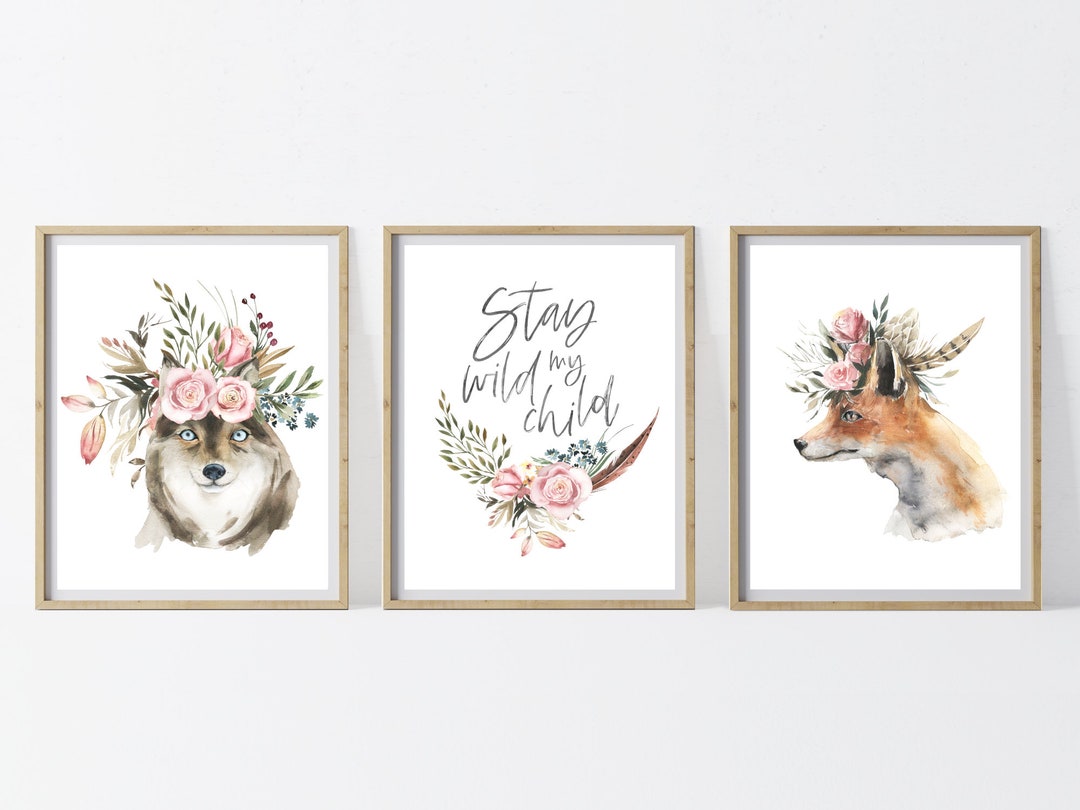 Boho Nursery Art PRINTABLE Set of 3 Floral Kid's Decor Etsy