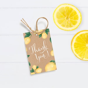 Lemon Thank You Tag, PRINTABLE, Watercolor Lemon Birthday Bridal Baby Shower, Citrus Theme Digital Party Gift Lolly Loot Bag Tag Favor LM1