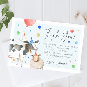 Bauernhof-Themen-Dankeschön-Karte, 10 x 15 cm, zum Ausdrucken, Kuh, Schaf, Schwein, Party-Tiere, Geburtstagsdekoration, mein Lieblingsteil war die digitale Datei „Seeing You“, FY4