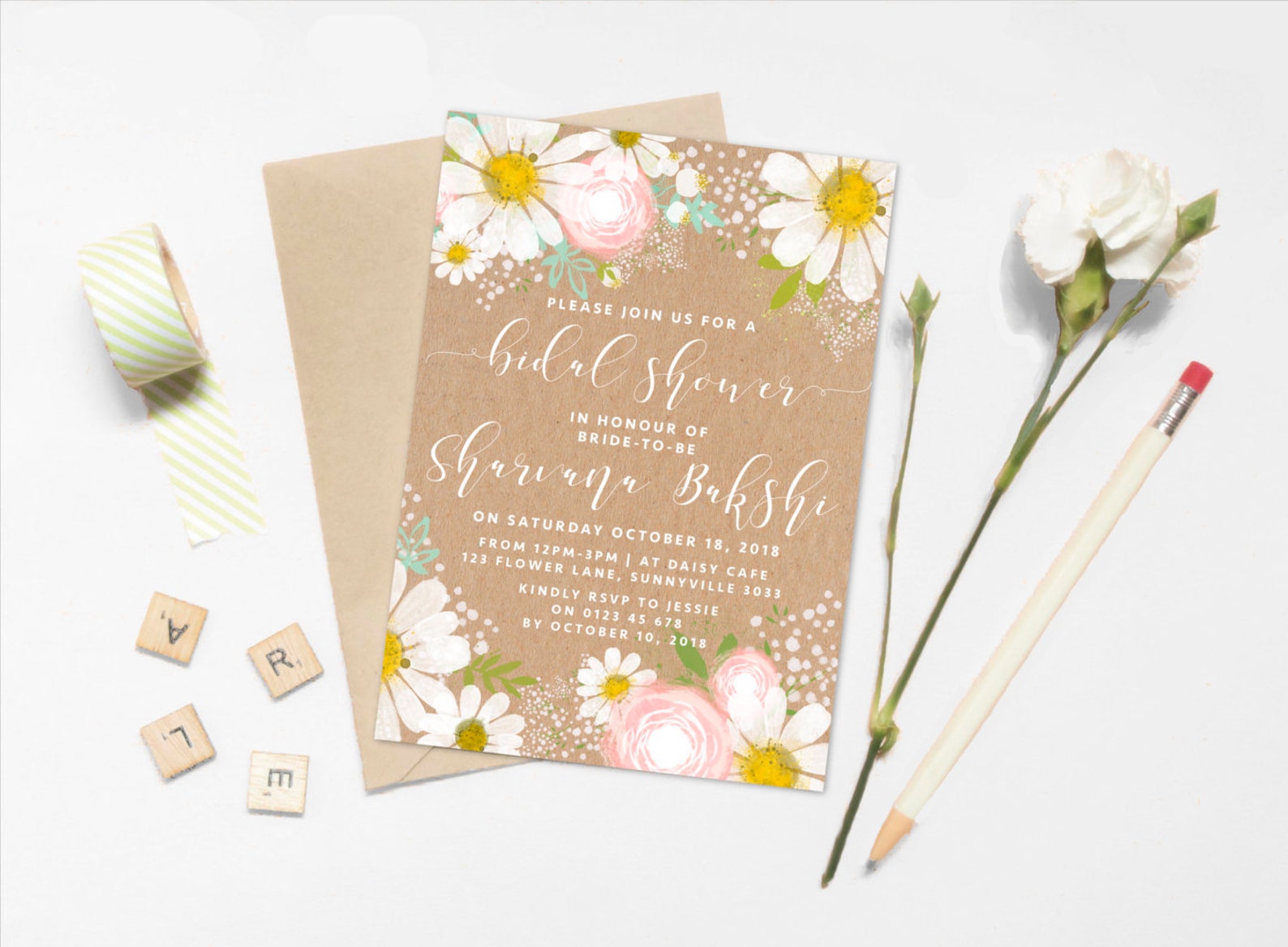 Daisy Invitation DIGITAL DOWNLOAD Cute Bridal Shower Design Etsy