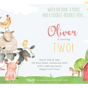 Farm Baby Shower Invite, PRINTABLE, Barnyard Animals Sprinkle Invitation, Gender Neutral Unisex, Farmyard 1st 2nd Birthday Party Theme, FY1 image 4