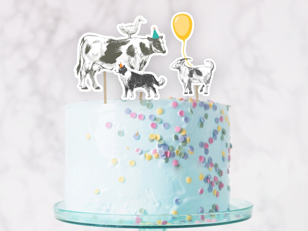 Cow First Birthday Cake Topper Happy Birthday Cake Decorations for Cow Farm  Zoo Animal Themed One Year Old 1ST Birthday Party Supplies Double Sided