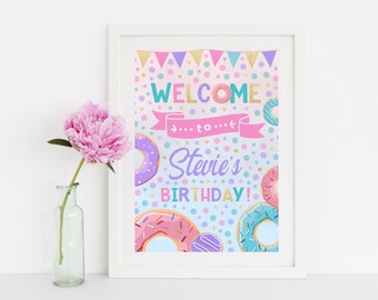 Donut Party Theme Decor, PRINTABLE, Two Sweet Birthday Welcome Sign Printable, Girl's Pink Purple Doughnut Digital File Decoration, DD1 TS1