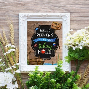 Fishing Party Welcome Sign PRINTABLE, The Big One First 1st Birthday Decoration, Boy&#39;s O-Fish-Ally One Theme Digital Download Signage, FIS1