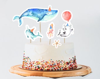 Under The Sea Cake Toppers, INSTANT DIGITAL DOWNLOAD, Printable Aquarium Ocean Animals Theme Party Decor, Shark Whale Cupcake Cut Outs, OA2