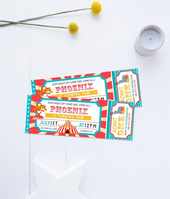 Circus Invitation, DIGITAL DOWNLOAD, Printable Admission Ticket Style Carnival Invite, First 1st 2nd 3rd 4th Boy's Birthday Circus Party