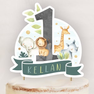 Jungle Cake Topper, DIGITAL FILE, Personalised Boy&#39;s 1st Birthday, Wild One Theme Party Decor, Printable Safari Lion Giraffe DIY Any Age BS2
