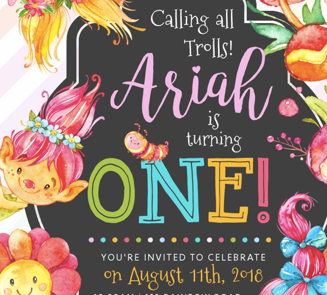 Troll Inspired Invitation DIGITAL DOWNLOAD Printable 1st - Etsy