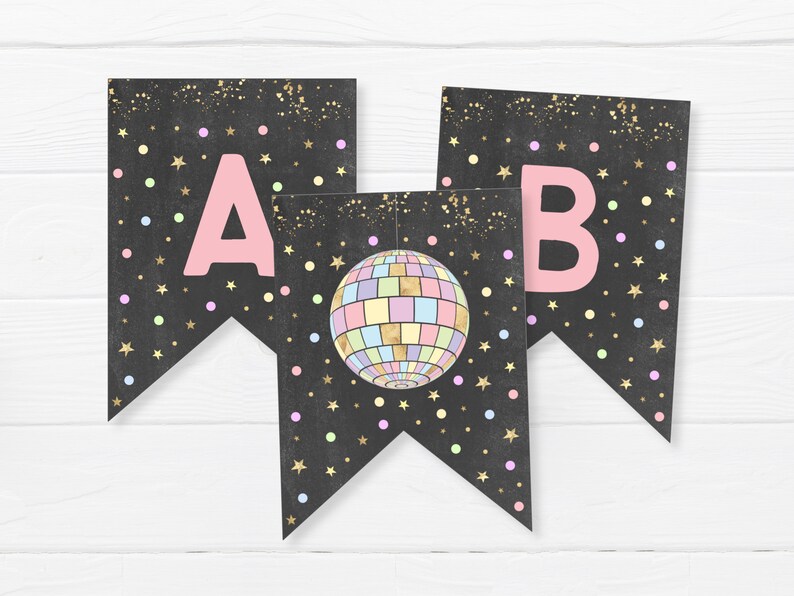 Disco Party Bunting INSTANT Pastel Rainbow Mirrorball Theme Etsy