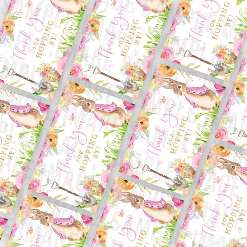Floral Rabbit Thank You Tag PRINTABLE Pink Gold Bunny - Etsy
