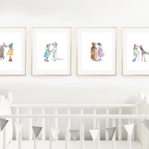 Puppy Nursery Decor, PRINTABLE, Watercolor Girl And Dog Themed Print Set, 8x10&quot; Puppy Nursery Decor, Girl&#39;s Bedroom Instant Download