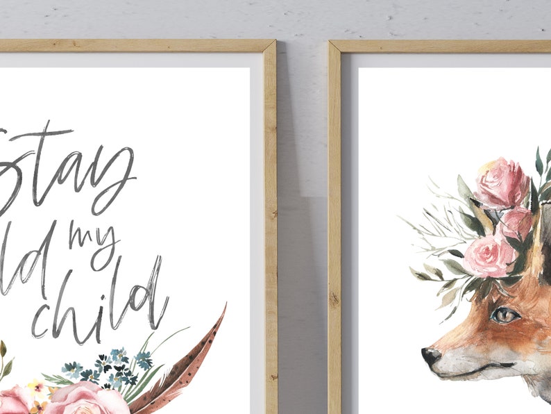 Boho Nursery Art PRINTABLE Set of 3 Floral Kid's Decor Etsy