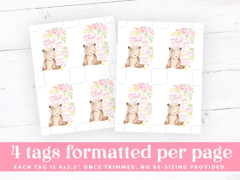 Bear Thank You Tag PRINTABLE Thank You Beary Much Floral - Etsy