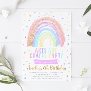 Kunst- und Kunsthandwerk-Party-Einladung, DRUCKBAR, Regenbogen-Kunst- und Kunsthandwerk-Party-Einladung, süße Mädchenmalerei-Geburtstagsparty-Thema, digitale Datei, RA1
