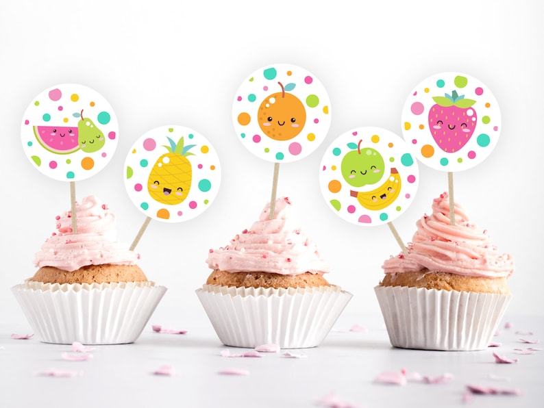 Kawaii Fruit Cupcake Toppers PRINTABLE Digital Twotti Frutti Etsy