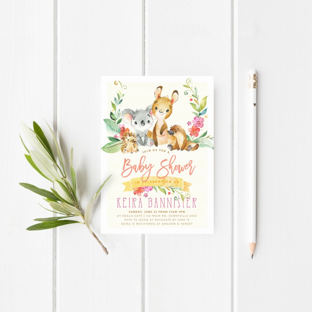 Baby Shower Invite, PRINTABLE, Native Australian Animals Theme, Gender ...