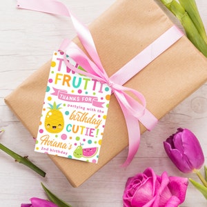 Two-tti Frutti Thank You Tag, PRINTABLE, 4x2.5 Inch FruitThemed 2nd Birthday, Girl&#39;s Tutti Frutti Digital File Party Favor Loot Bag, TF2