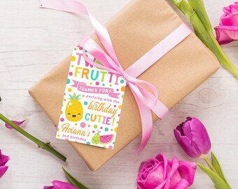 Two-tti Frutti Thank You Tag, PRINTABLE, 4x2.5 Inch FruitThemed 2nd Birthday, Girl's Tutti Frutti Digital File Party Favor Loot Bag, TF2