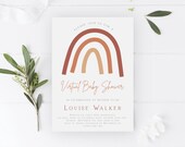 Virtual Baby Shower Invitation, PRINTABLE, Mustard Rust Rainbow Invite Earthy Rainbow Theme Gender Neutral Zoom Facetime Drive By Party, ER1