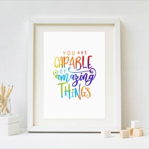 Klassenzimmer-Dekor, SOFORT-DOWNLOAD, You Are Capable Of Amazing Things, druckbare A3 11x14 Growth Mindset Wandkunst, Positive Affirmationen, RC1