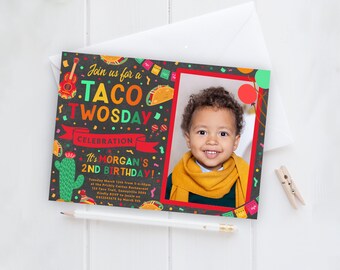 Taco Twosday Invite, PRINTABLE, Mexican Fiesta Party Theme, Taco Tuesday Boy's Birthday, 2nd Birthday Digital File Photo Invitation, TAT1