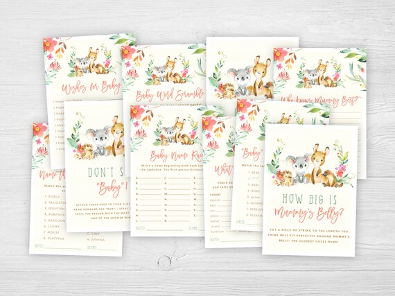Australian Animal Themed Baby Shower INSTANT DOWNLOAD Native Aussie Digital Games Pack, Neutral Koala Sprinkle Printable Wishes For Baby NA1