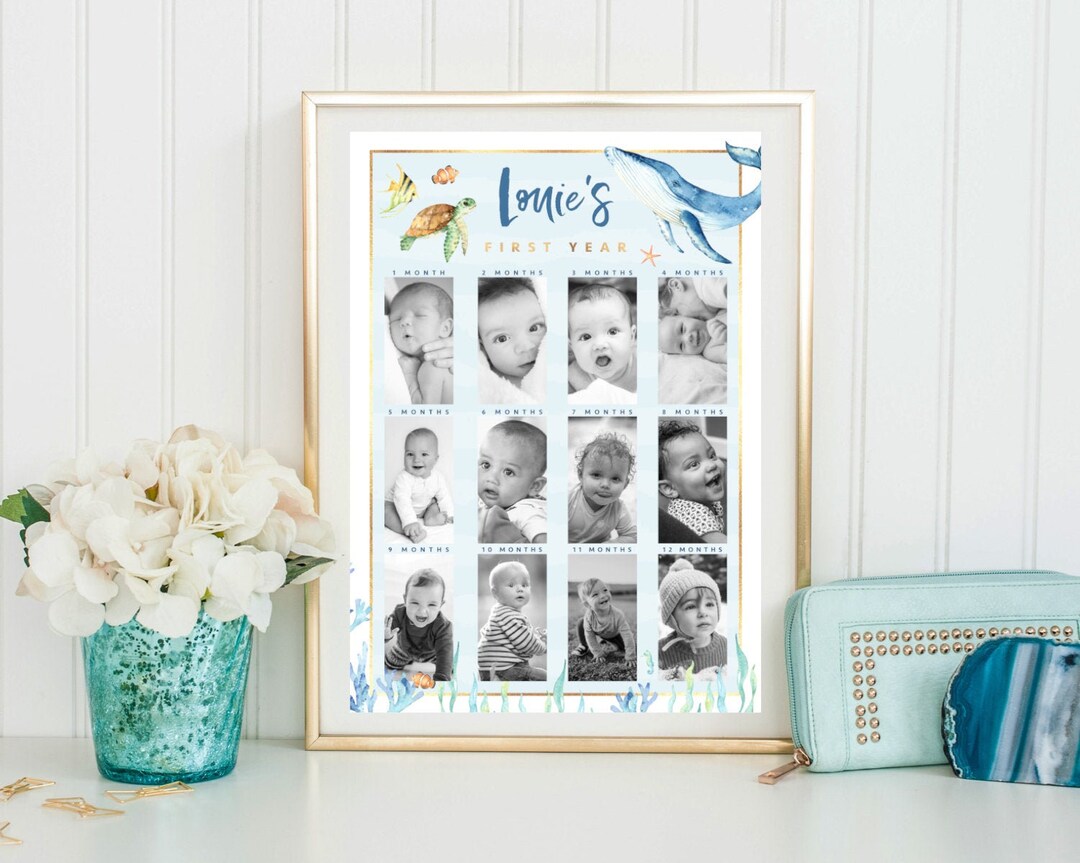 My First Year Photo Board PRINTABLE Under the Sea Themed 1st Birthday ...