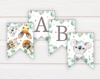 Australian Animals Bunting INSTANT DOWNLOAD Printable Pennant Banner Native Animal 1st Birthday Party Theme Koala Decoration Flags NA2 KO1