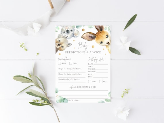 Australian Animal Baby Shower PRINTABLE Predictions and | Etsy