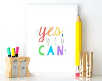 Classroom Decor INSTANT DOWNLOAD Yes You Can Print Positive Affirmations Classroom Poster Printable Growth Mindset Teacher Appreciation Gift