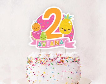 Tutti Frutti Cake Topper, DIGITAL FILE, Personalised Girl's 2nd Birthday, Two-tti Fruit Theme Party Decor, Printable DIY Any Age, TF2