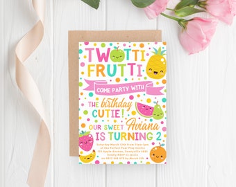 Tutti Frutti Invitation, PRINTABLE, Girl's Second 2nd Birthday Party Invite, Two-tti Fruit Theme, Pineapple Strawberry Digital File PDF, TF2