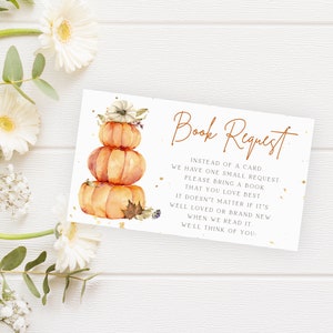 Una pequeña tarjeta de solicitud de libro de calabaza, DESCARGA INSTANTE, Otoño Otoño Temática Baby Shower Imprimible Digital, Libros No Tarjeta para Bebé, PB1