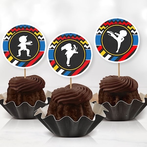 Martial Arts Party Toppers, PRINTABLE Digital Karate Taekwondo Ninja Themed Birthday Decor, Instant Download Party Round 2&quot; Sticker, MA1