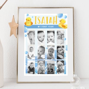 My First Year Photo Board, PRINTABLE Rubber Duck Party, Digital File Yellow Rubber Ducky 1st Birthday Keepsake Party Decor Digital File, RD1