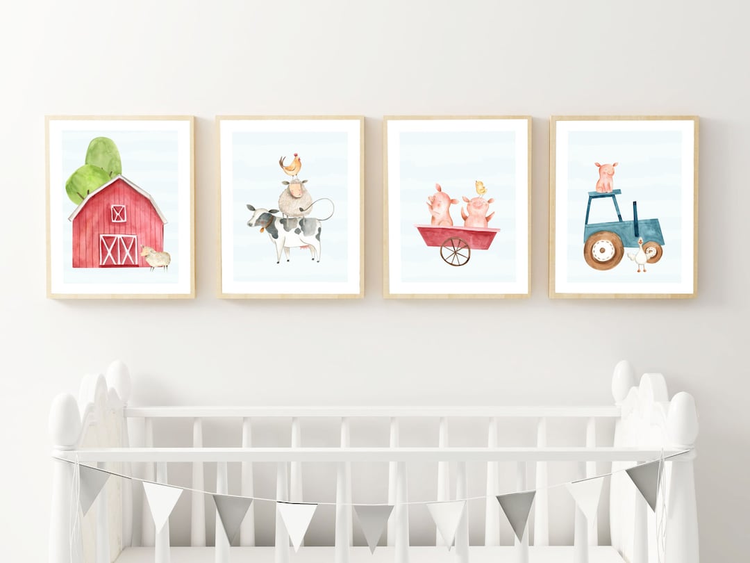Farm Animals Nursery Art, PRINTABLE, 8x10" Boy's Farmyard Barnyard Baby ...