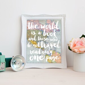 Il mondo è un libro, stampa citazione di Sant'Agostino, leggi solo una pagina, DOWNLOAD IMMEDIATO, arte murale di viaggio ispiratrice, mappa del mondo vintage