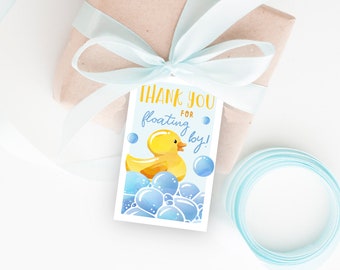 Rubber Duck Theme, PRINTABLE, Instant 4x2.5" Thank You Tag, Boy's Gender Neutral Baby Shower Birthday Party, Digital Return Gift Favor, RD1