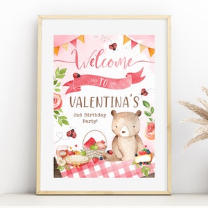 Teddy Bears&#39; Picnic Theme, PRINTABLE Personalised 1st 2nd 3rd Birthday Welcome Sign Printable Decor, Bear Party Digital File Decoration TBP3
