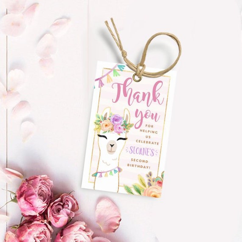 Llama Thank You Tag PRINTABLE Pastel Watercolor Gold - Etsy
