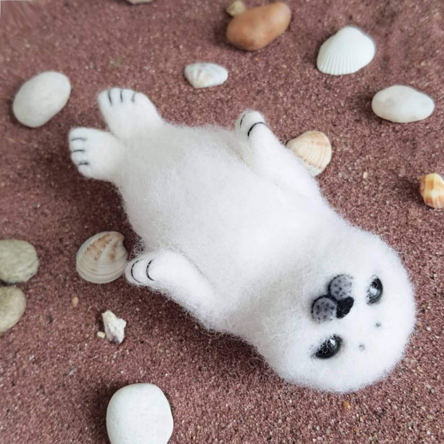 Baby seal pup felted wool toy soft miniature white sea Etsy