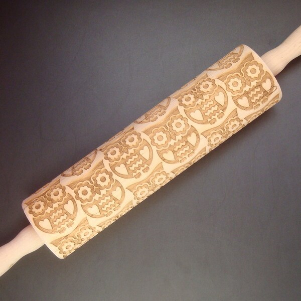 Wooden Embossing Rolling Pin - Owl Pattern