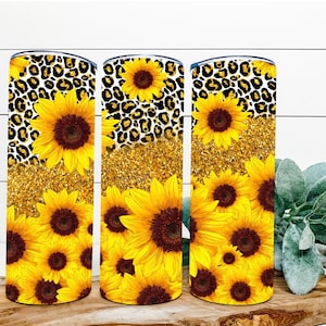 SONNENBLUME GLITTER | Sonnenblume Sublimation | Leopard PNG | Sublimationsdesign | Sonnenblumen Becher | 20oz Skinny Becher | Glitzer | Leopard