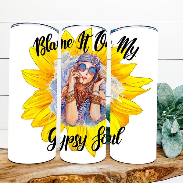 GYPSY SOUL | PNG | Sublimation Design | 20oz Skinny Tumbler | Digital | Sunflower | Flower | Gypsy | Girly | Free Spirit | Mom | Sister