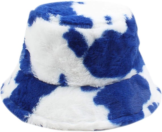 Fluffy Faux Fur Royal Blue Cow Print 