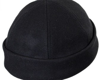 Vintage Docker Black Wool Skull Cap - Large