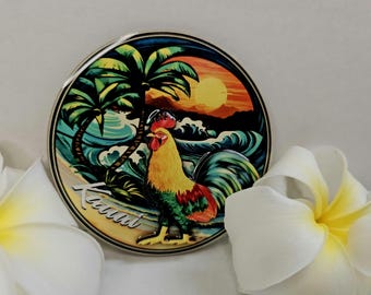 Imán para refrigerador con forma de gallo hawaiano/Kuai/redondo de 3,2 × 3,2"/excelente regalo