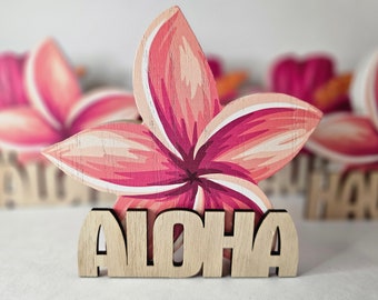 Letrero de madera con forma de flor de plumeria de 5,6" x 6" / Envío gratuito